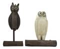Two Folk Carved Wood Owls