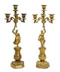 A Pair of Continental Gilt Bronze Figural FourLight Candelabra