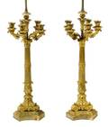 A Pair of Continental Gilt Bronze SixLight Candelabra