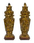 A Pair of Tigers Eye Veneered Lidded Vases