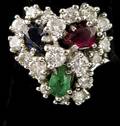 116 Diamond Ruby Emerald Sapphire Ring 14K Gold