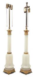 A Pair of Gilt Bronze Mounted Opaline Glass Lamps