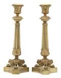 A Pair of Empire Gilt Bronze Candlesticks