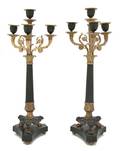 A Pair of Continental Gilt and Patinated Bronze FourLight Candelabra