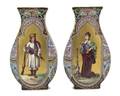 A Pair of Continental Enameled Orientalist Vases