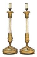A Pair of Austrian Gilt Metal and Glass Candlestick Lamps
