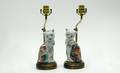 118 Pair Chinese Moriage Seated Cats Table Lamps