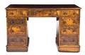 An English Burl Pedestal Desk