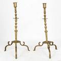A Pair of French Gothic Revival Brass Candlesticks