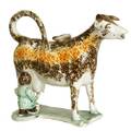 An English Staffordshire Pearlware Pottery Cow  Milkmaid Creamer