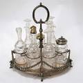 An English Victorian Silverplate and Cut Glass Cruet Stand
