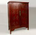 A Chinese Fujian Red Lacquer Nanmu Kang Cabinet