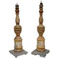 A Pair of IndoPortuguese Painted Teak Pricket Candlesticks