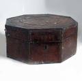 An Anglo Indian Tarkashi Brass and Teak Octagonal Box
