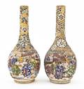 A Pair of Japanese Moriage Bottle Vases