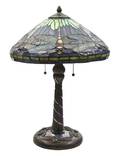 An American Leaded Glass and Cast Metal Dragonfly Table Lamp after a design by Tiffany Studios