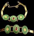160 Chinese 22K Gold Jadeite Ruby Bracelet