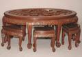 157 Oriental Style Carved 7pc Table with Low Chairs