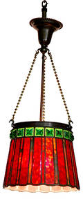 208 Tiffany Bronze Hanging Light Fixture Green Amber