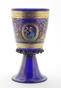 A Continental Enameled Cobalt Glass Goblet