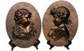 146 Pair Antique Bronze Bas Relief Plaques rich patina