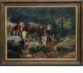 248A Albert Friedrich Schroeder Watering Cows Oil n Ma