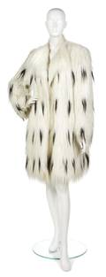 A Pauline Trigere Cream and Black Faux Fur Coat
