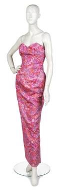 A Christian Dior Couture Multicolor Floral Printed Silk Evening Gown