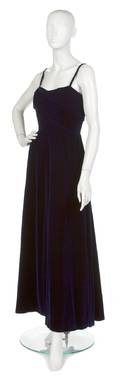 A Mainbocher Dark Blue Velvet Evening Gown
