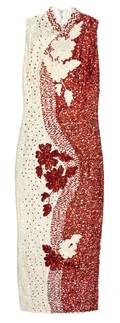 A Gerard SaintAlbin Red and Cream Sequin Evening Gown