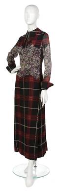 A Galanos Multicolor Plaid and Floral Chiffon Dress Ensemble