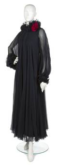 A George Halley Navy Silk Chiffon Evening Gown