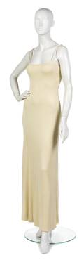 A Halston Pale Yellow Jersey Evening Gown
