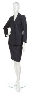 An Yves Saint Laurent Navy Wool Pinstripe Skirt Suit