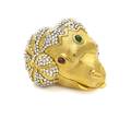 A Judith Leiber Goldtone and Silver Crystal Rams Head Pillbox