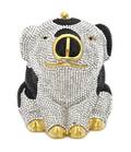 A Judith Leiber Black and Silver Crystal Spotted Pig Minaudiere