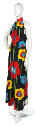 A Pauline Trigere Multicolor Floral Canvas Skirt Ensemble