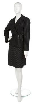 A Pauline Trigere Black Pinstripe Cocktail Suit
