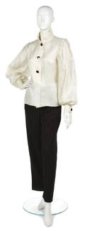 A Pauline Trigere Black and Cream Pant Suit