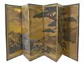 A Japanese Painted and Gilt Paper Screen