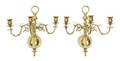 A Pair of Dutch Baroque Style Brass ThreeLight Sconces