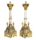 A Pair of Ecclesiastical Gilt Bronze and Onyx Pricket Sticks