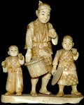 144 Ivory Carved Group Man with Two Boys