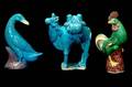 349 Three pieces China Blue Glazed Camel Duck Rooster