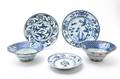 A Group of Five Blue and White Porcelain Articles