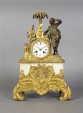 A Louis XVI Style Gilt Metal Figural Mantel Clock
