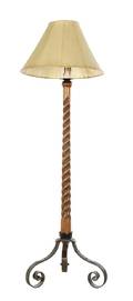 A Pine and Wrought Iron Floor Lamp
