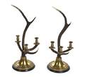 A Pair of Elk Antler and Brass ThreeLight Candelabra