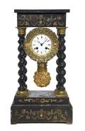 A French Victorian Brass Inlaid Portico Clock