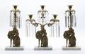 A Three Piece Victorian Brass Girandole Set